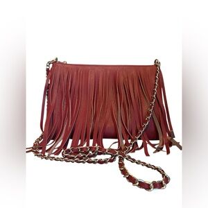 Posse Fringe Maroon Leather Crossbody Bag